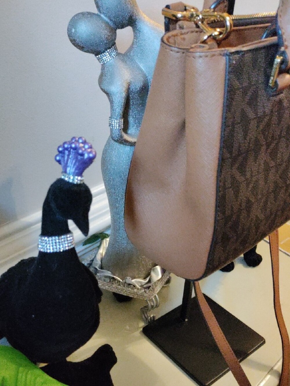 Michael Kors Brown Logo Satchel with Tan Handles and Gold Studs - Picture 6 of 7